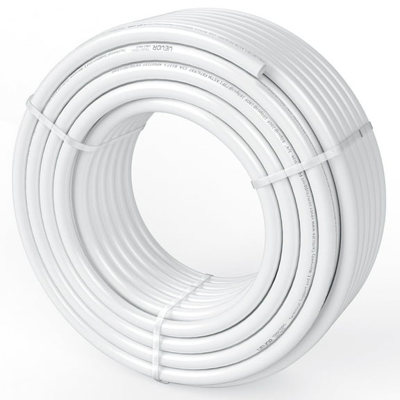3/4 Inch 100 Feet PEX-B Flexible Pipe Tubing for Hot Cold Potable Water Plumbing Applications with Free Cutter and Clamps White