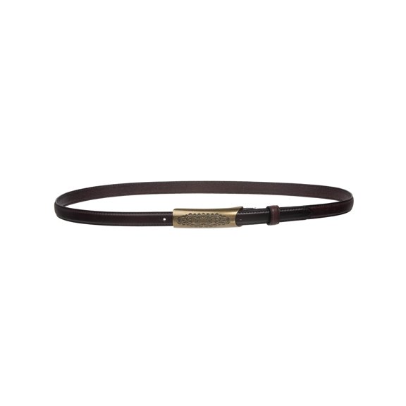 3/4 Inch (19mm) Embossed Rectangular Feather Edged Skinny Stitch Leather Belt