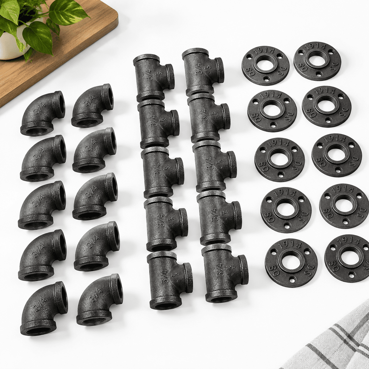 3/4 Inch 30 Pack Cast Iron Pipe Fittings For DIY Industrial Projects ...