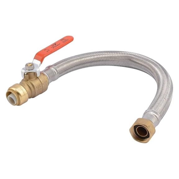 3/4 Inch Ball x 3/4 Inch FIP x 18 Inch Stainless Steel Flexible Water Heater Connector, Push to Connect Brass Plumbing Fitting, PEX Pipe, Copper, CPVC, PE-RT, HDPE, U3088FLEX18BVLF