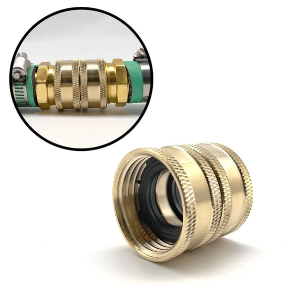 3/4 Inch Brass Two-Way Thread Connector, Rotatable Garden Hose Adapter, Internal Thread Brass Fitting for Patio & Garden Watering, Leakproof Hose Coupler for Connecting Garden Hoses