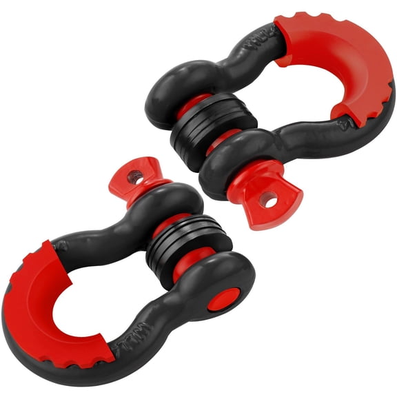 3/4 Inch D Ring Shackle 2 Pack 28.5 Ton Break Strength Alloy Steel with 7/8 Inch Screw Pin Isolators Washers Heavy Duty Off Road Recovery for Jeep Truck Black