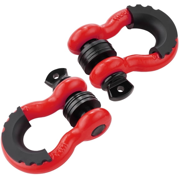 3/4 Inch D Ring Shackle 2 Pack 285 Ton Break Strength Alloy Steel with 7/8 Inch Screw Pin Isolators Washers Heavy Duty Off Road Recovery for Jeep Truck Red