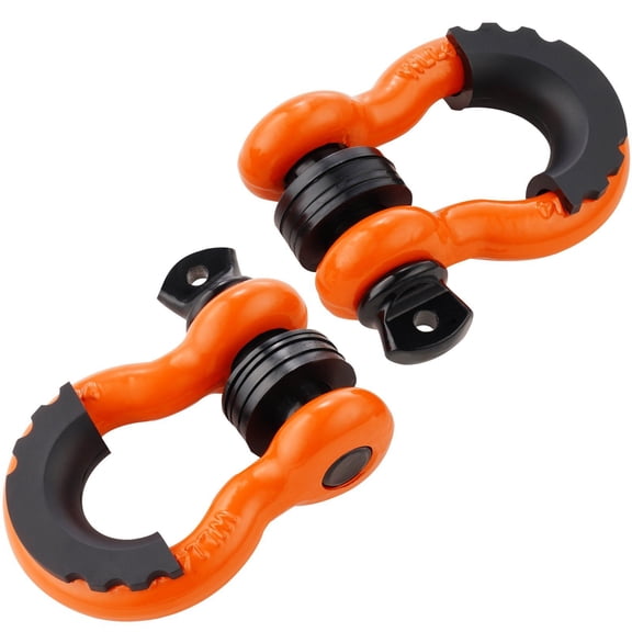 3/4 Inch D Ring Shackle 2 Pack Alloy Steel 285 Ton Break Strength 7/8 Inch Screw Pin Isolators Washers Heavy Duty Off Road Vehicle Recovery Shackle for Jeep Truck Orange