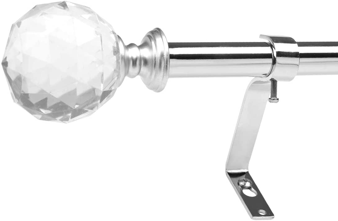 3/4 Inch Diameter Adjustable Curtain Metal Rod with Round Clear Acrylic Ball Finials，36 to 72 Inch