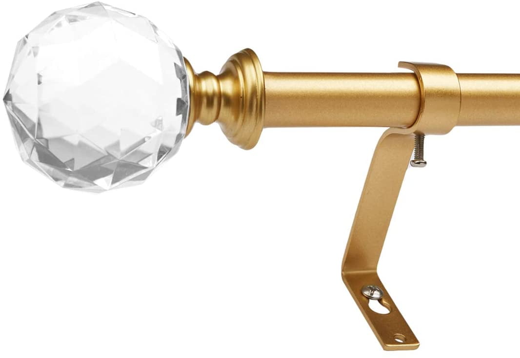 3/4 Inch Diameter Adjustable Curtain Metal Rod with Round Clear Acrylic Ball Finials，36 to 72 Inch