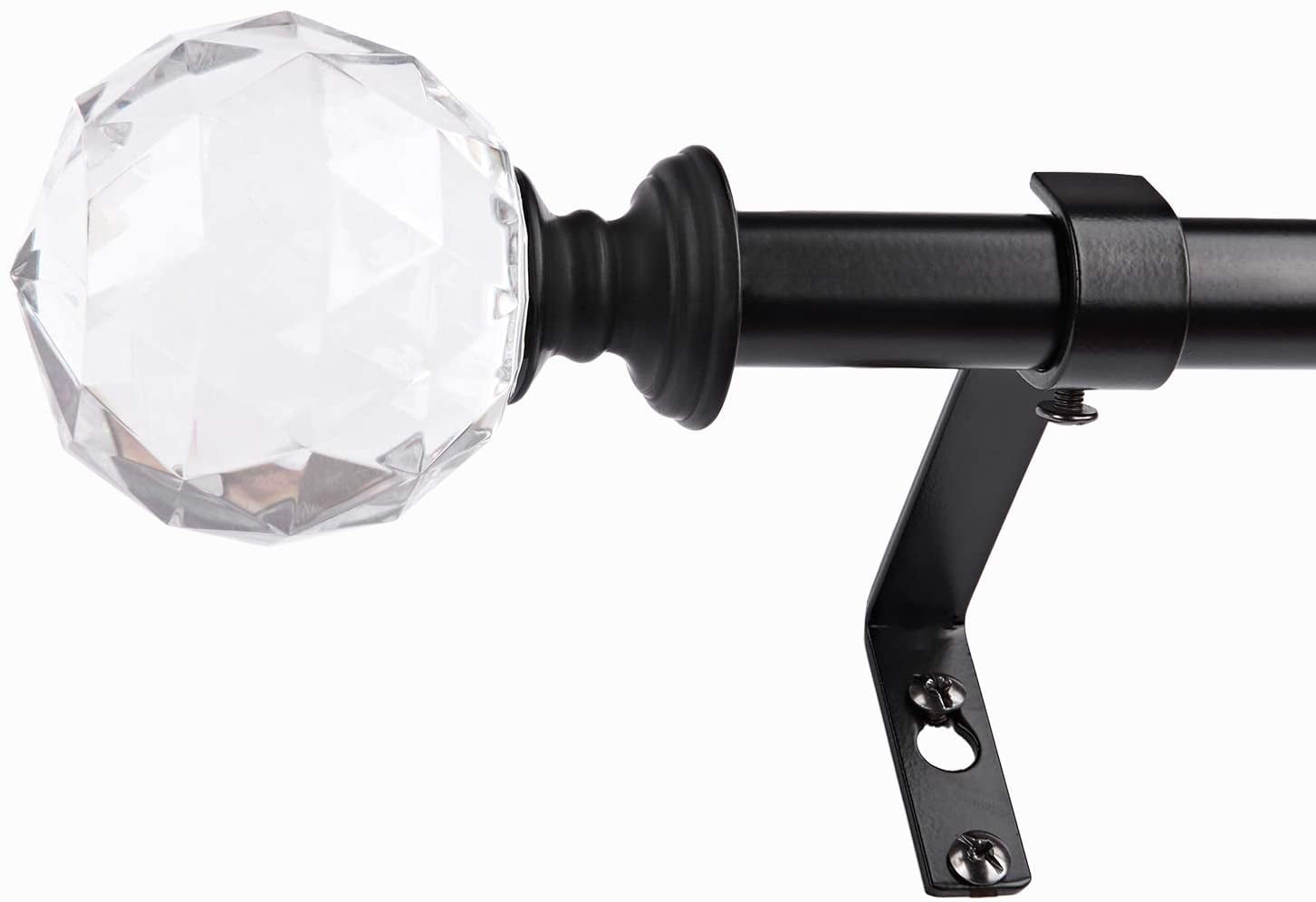 3/4 Inch Diameter Adjustable Curtain Metal Rod with Round Clear Acrylic Ball Finials，48 to 84 Inch
