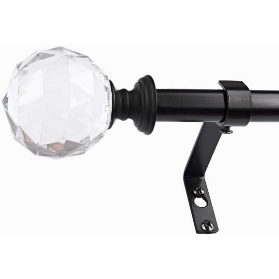 3/4 Inch Diameter Adjustable Curtain Metal Rod with Round Clear Acrylic Ball Finials，48 to 84 Inch