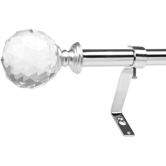 3/4 Inch Diameter Adjustable Curtain Metal Rod with Round Clear Acrylic Ball Finials，48 to 84 Inch