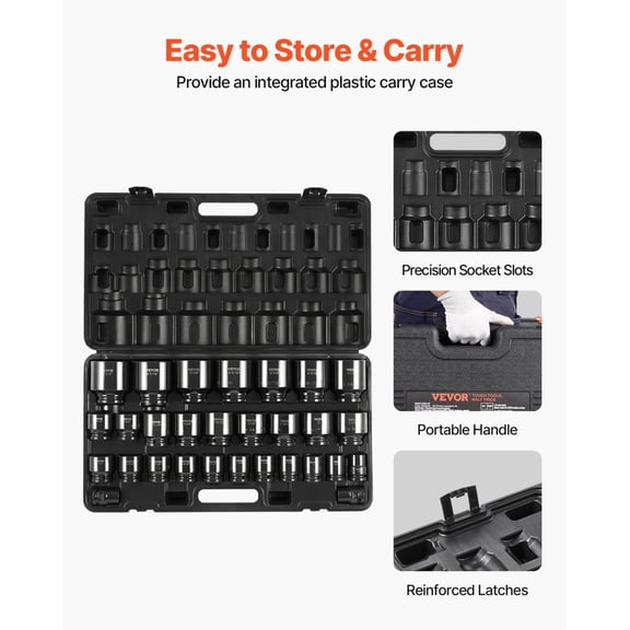 3/4 Inch Drive 29 Piece Impact Socket Set 6 Point CR MO Steel SAE 3/4 Inch to 2 1/2 Inch with Storage Cage Rugged Construction for Mechanics
