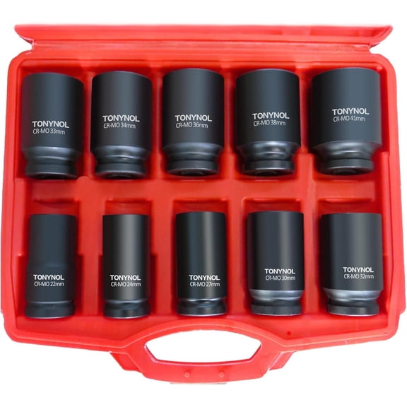 3/4 Inch Drive Deep Impact Socket Set,6-Point,Metric Size(22mm to 41mm),10 Pcs,Cr-Mo.Heavy Duty Impact Socket Set,With a Storage Case.