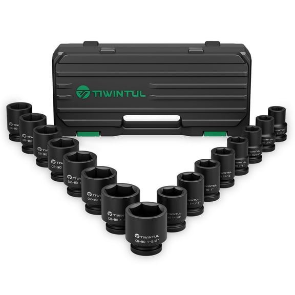 3/4 Inch Drive Impact Socket Set, 15 Pieces Metric 17-55 mm | Heavy Duty 6-Point CR-MO Steel Impact Sockets, Impact Socket Set for Auto, Truck and Large Machinery Maintenance