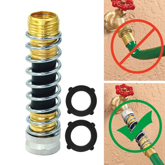 3/4-Inch Garden Hose Kink-Free Adapter Spring Protector Connector with Washers for Watering Irrigation Outdoor Faucet