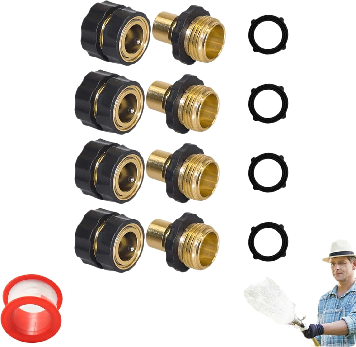 3/4 Inch Garden Hose Quick Connect Fittings, Leak-Proof Heavy Duty Adapter Set for Outdoor Watering
