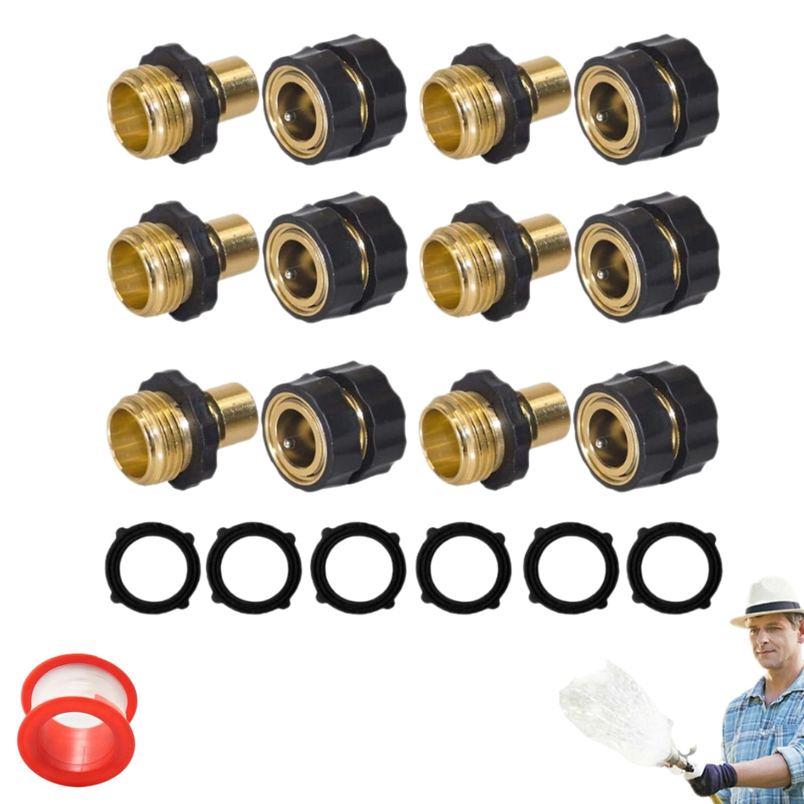 3/4 Inch Garden Hose Quick Connect Fittings, Leak-Proof Heavy Duty Adapter Set for Outdoor Watering