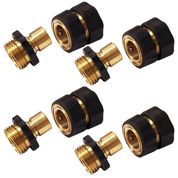 3/4 Inch Garden Hose Quick-Connect Fittings Male and Female 2-Piece Assembly,Heavy Duty,Set of 4,Metallic