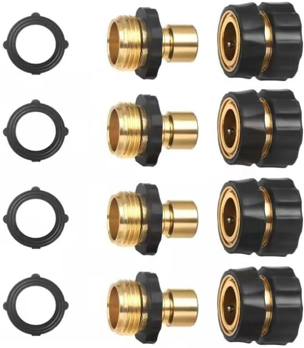 3/4 Inch Garden Hose Quick Connect, Snap & Lock Male/Female Adapter with Rubber Washers, Leak-Proof