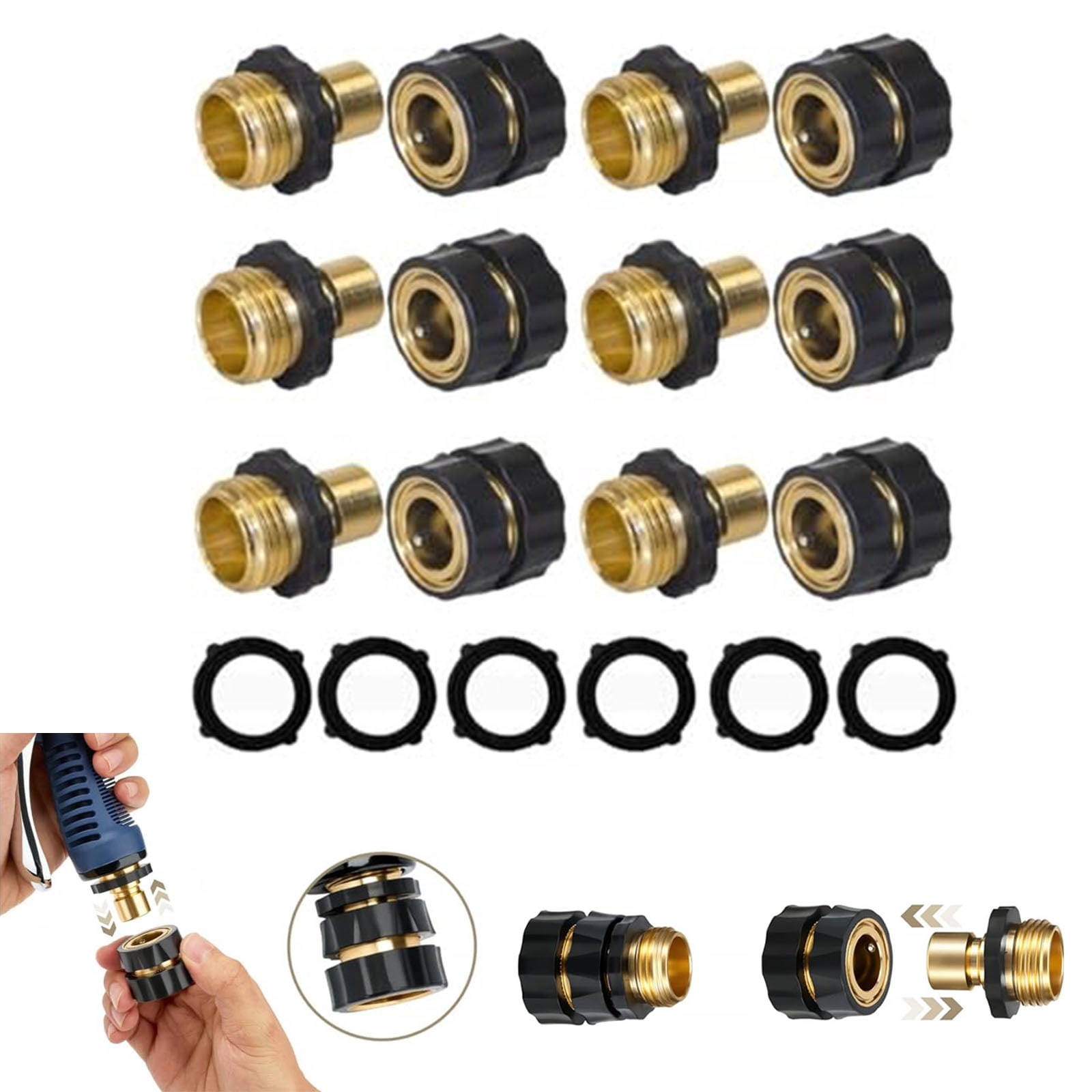 3/4 Inch Garden Hose Quick Connector 4 Sets/Bag, Clamps Male and Female Hose Adapter, Quick Connect Hose Fittings, Garden Hose Connector, Garden Hose Adapter, Universal Fit