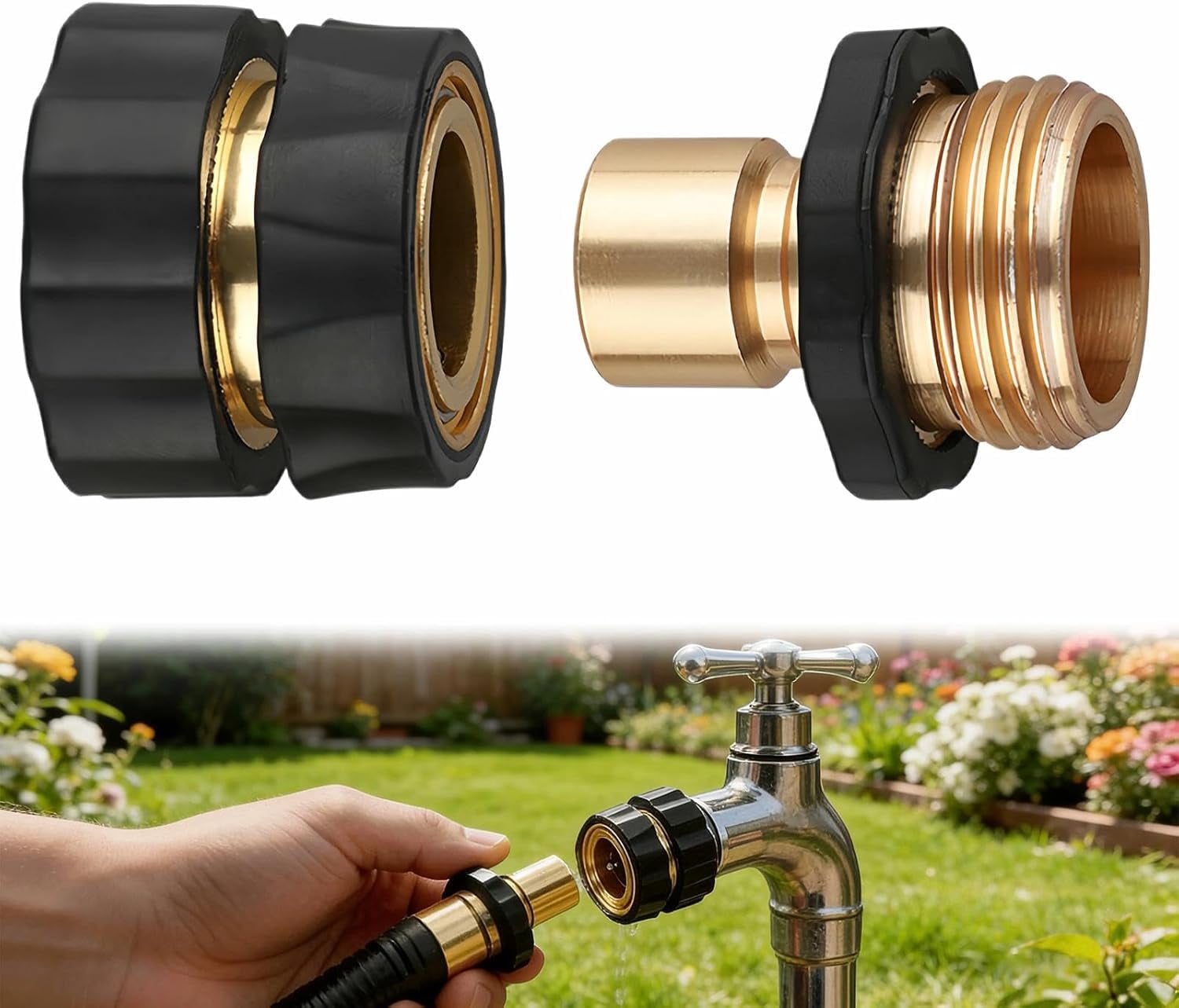 3/4 Inch Garden Hose Quick Connector 4 Sets/Bag, Universal Garden Hose Quick Connect Set Brass Hoses Tap, Hoses Attachment(1Pcs)