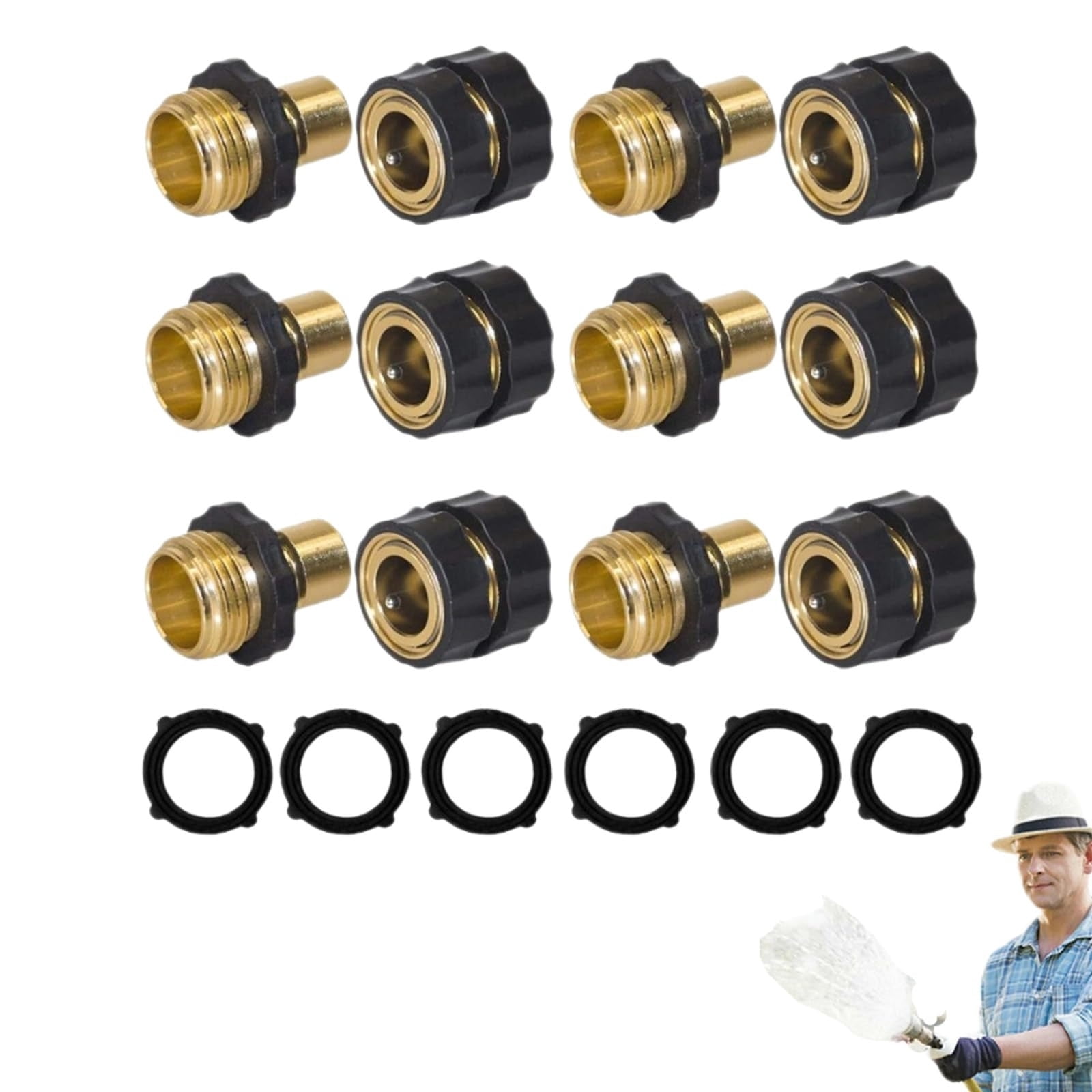 3/4 Inch Garden Hose Quick Connector Fittings Set, Leak-Proof Water Hose Quick Connect Adapter, Heavy Duty Connect Hose Fittings for Outdoor Watering (4)