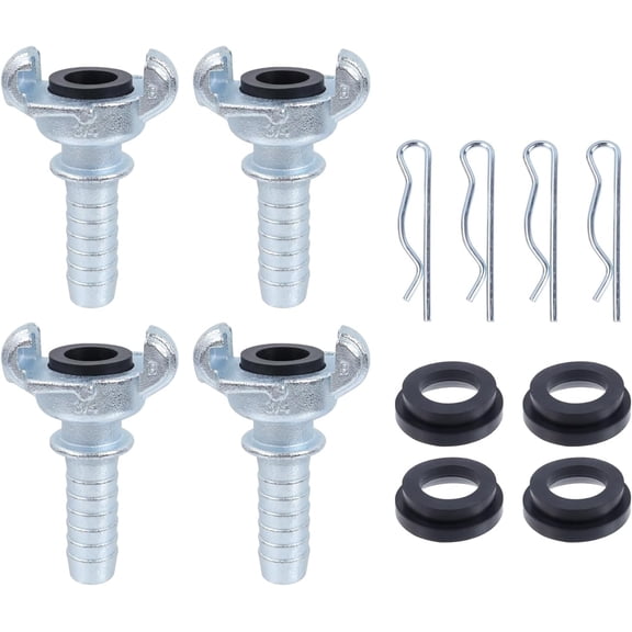 3/4 Inch Hose Barb Chicago Air Hose Fitting 4Pcs, Universal Coupling with 2 Lug, Male End, for Air Tools and Compressor, with Rubber Bushing & Locking Pins