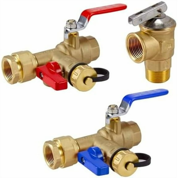 3/4 Inch IPS Isolator Tankless Water Heater Service Valve Kit, with Pressure Relief Valve, Clean Brass$$Tools & Hardware Other