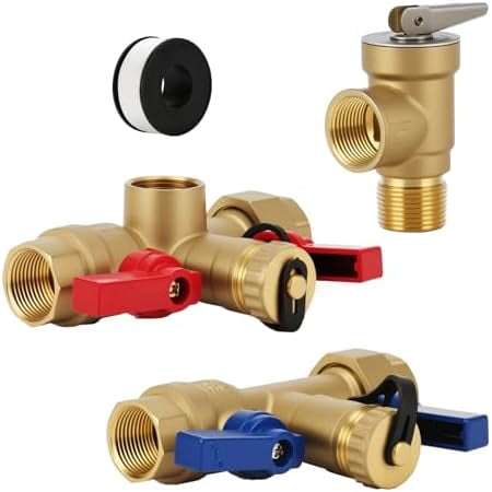 3/4 Inch IPS Isolator Tankless Water Heater Service Valve Kit with Pressure Relief Valve, Lead-Free Brass$$Tools & Hardware Other