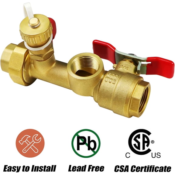 3/4 Inch IPS Isolator Tankless Water  Service Valve Kit with Pressure Relief Valve, Clean Brass, 3/4 Inch Service Installation Valve for rheem,rinai,ecosmart,navien,noritz,takagi,bosch