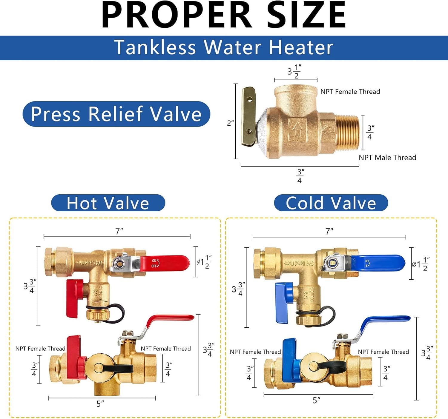 3/4 Inch IPS Tankless Water Valve Kit with Pressure Relief Valve(3/4 ...