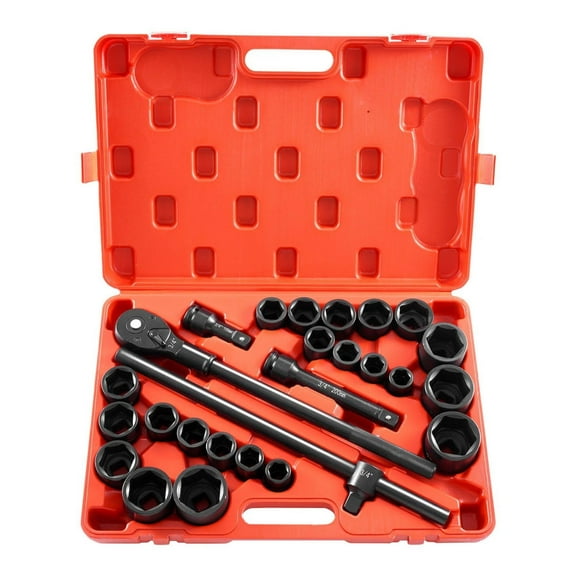 3/4 Inch Impact Socket Set 27 Piece - SAE & Metric - 7/8-2 Inch & 22-50mm - 6 Point, High Torque, Heavy Duty Steel