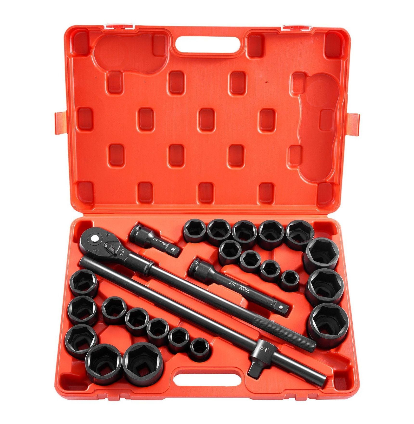 3/4 Inch Impact Socket Set 27 Piece - SAE & Metric - 7/8 to 2 Inch, 22 to 50 mm - 6-Point Heavy Duty