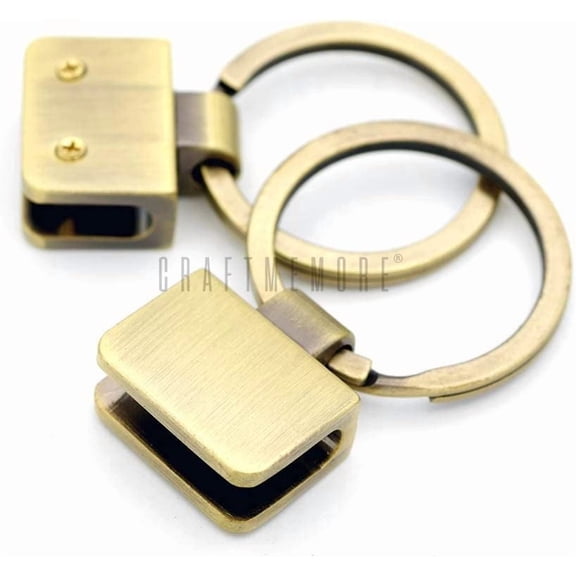 CRAFTME STUDIO 3/4 Inch Key Fob Hardware with Split Key Rings Findings for DIY Leather Craft, 2 Pack (Brushed Brass)