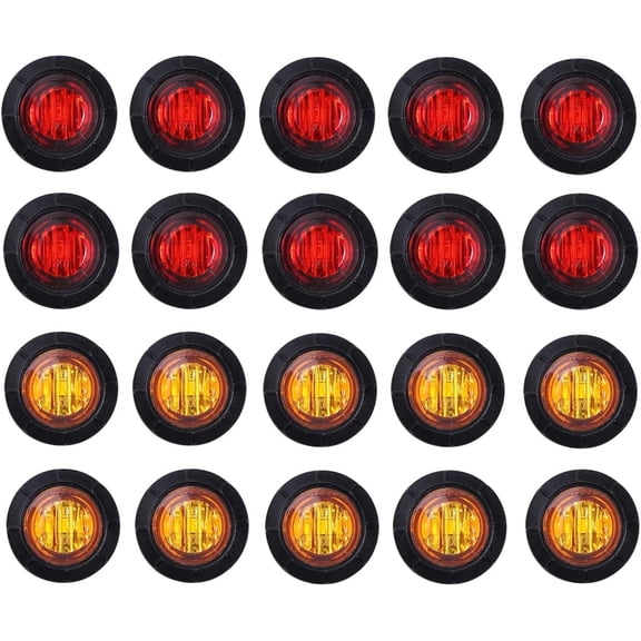 3/4 Inch Mount 10 pcs Amber + 10 pcs Red LED Clearance Bullet Side LED Marker Lights for Trailer Truck RV Car Bus Van (Pack of 20)