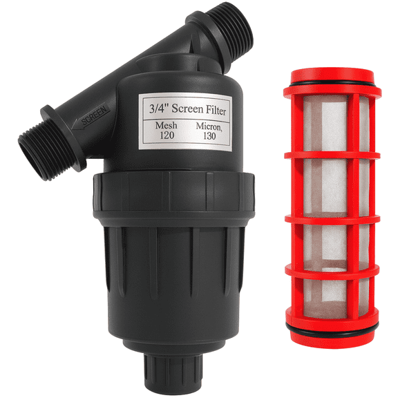 3/4 Inch NPT Inline Y-Type Drip Irrigation Filter, 120 Mesh Stainless Steel Screen with Flush Cap for Garden, Greenhouse & Agriculture Systems