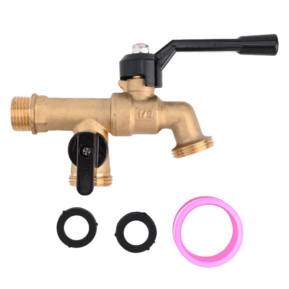 3/4 Inch Outdoor Frost-Resistant Double Taps Water Faucet Wall-Mounted Brass Garden Hose Splitter for Patio