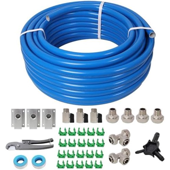 3/4 Inch PEX-AL-PEX Compressed Air Tubing System 100ft, Blue, Leak-Proof, 200 PSI, Easy Install Kit for Air Compressor Includes Brass Valves & Fittings$$Tools & Hardware Other