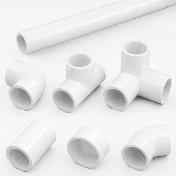 3/4 Inch PVC Pipe Connectors Kit with Four 17 Inch PVC Pipes, 4 Pack Each Elbows Tees Couplings, DIY Frame Building Set for Greenhouse, Furniture, Shelves, Storage Racks and Garden Projects