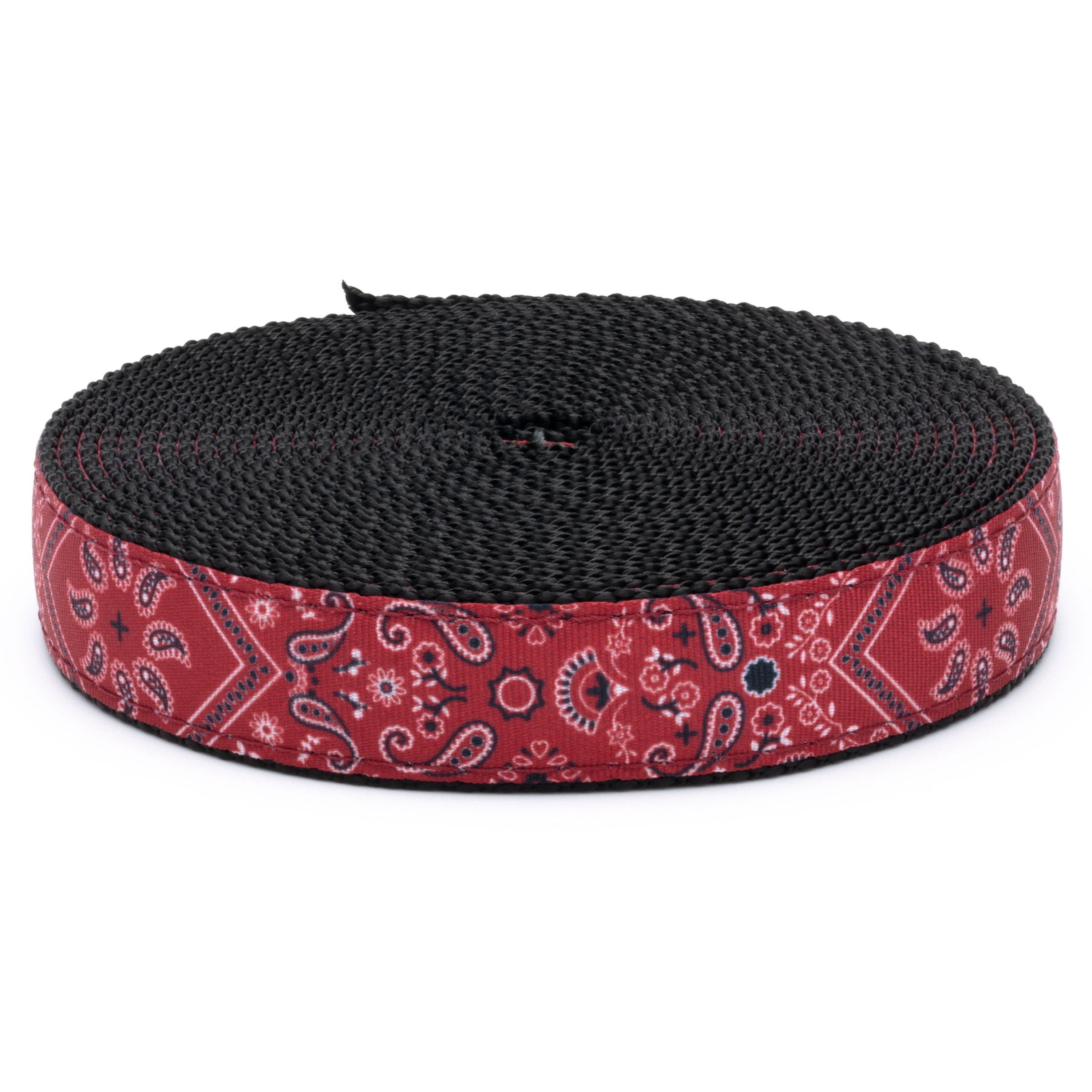 Country Brook Design® 3/4in Red Bandana Ribbon on Black Nylon Webbing, 10 Yards