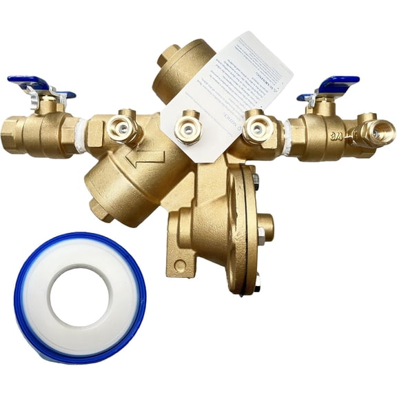 3/4 Inch Reduced Pressure Principle Backflow Preventer, Model 34-975XL 975XL Serviceable In-Line Water Backflow Valve for Plumbing System Maintenance