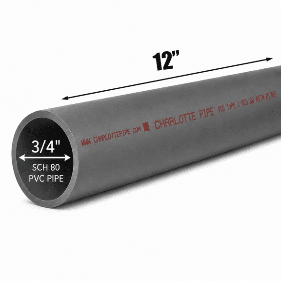 3/4 Inch Schedule 80 PVC Pipe - Cut to Custom Length (12")