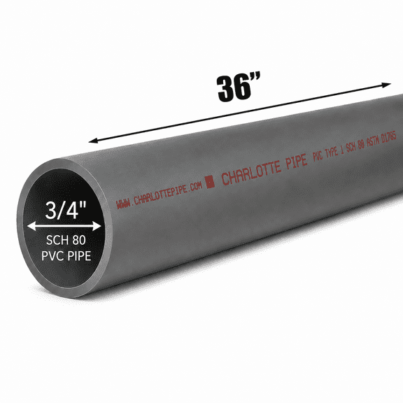 3/4 Inch Schedule 80 PVC Pipe - Cut to Custom Length (36")