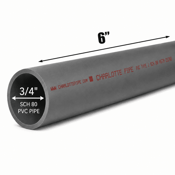 3/4 Inch Schedule 80 PVC Pipe - Cut to Custom Length (6")