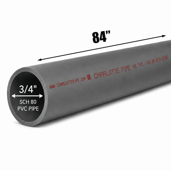 3/4 Inch Schedule 80 PVC Pipe - Cut to Custom Length (84")
