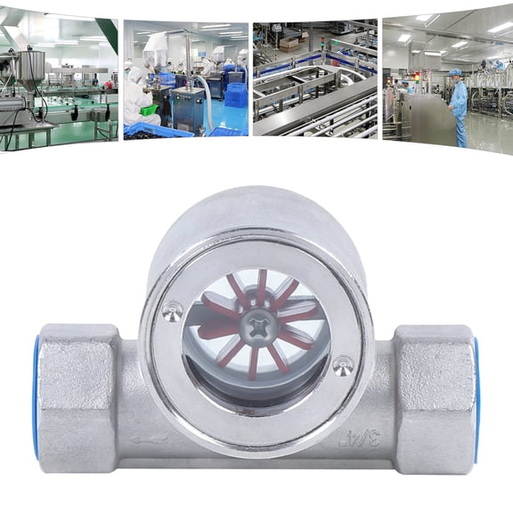 3/4 Inch Stainless Steel Flow Sight Glass with Impeller, Female Threaded Oil Water Flow Indicator, Inline Check Valve for Industrial Pipeline Monitoring