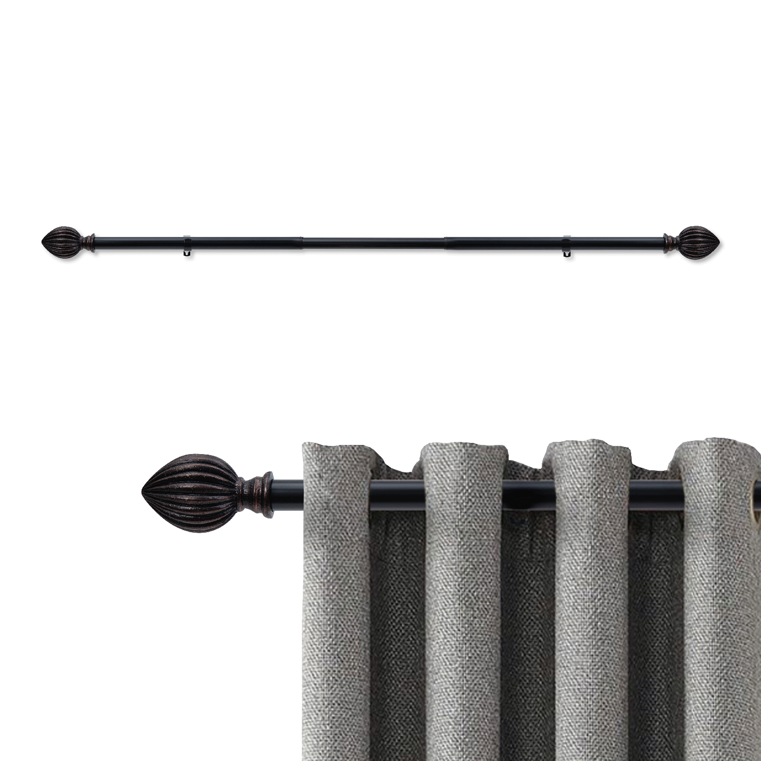 3/4 Inch Standard Decorative Window Curtain Rod, 48-84" Adjustable Length for Windows