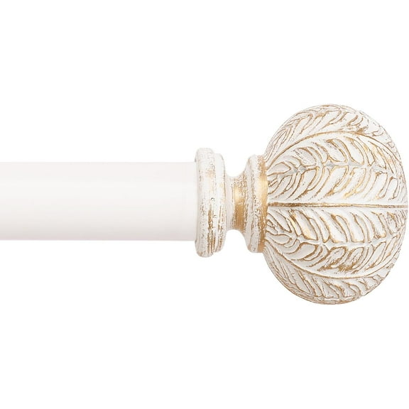 1 Inch Standard Decorative Window Curtain Rod, 66-120" Adjustable Length, White Round Finish
