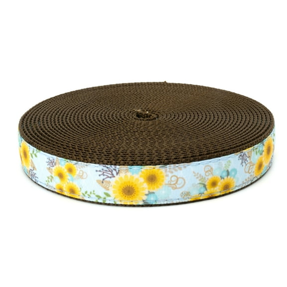 Country Brook Design® 3/4 Inch Sunny Days Ribbon on Brown Nylon Webbing, 5 Yards