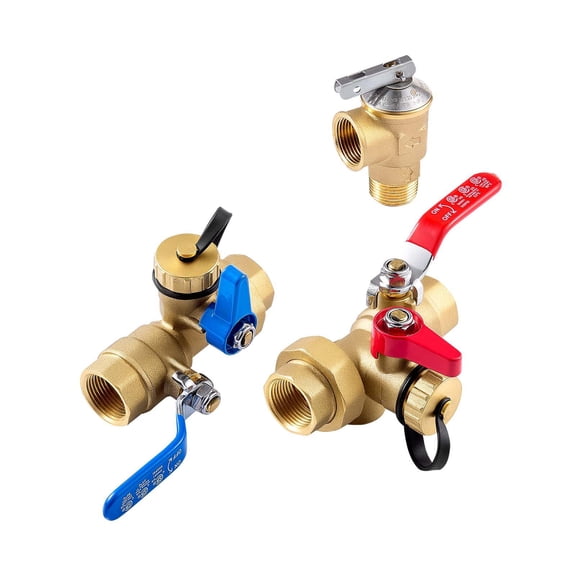 3/4 Inch Tankless Water Heater Service Valve Kit 2 Isolation Valves Pressure Relief Valve Lead Free Brass Universal
