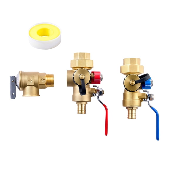 3/4 Inch Tankless Water Heater Service Valve Kit with 2 Isolation Valves Pressure Relief Valve Lead-Free Brass Fits Most Tankless Water Heaters