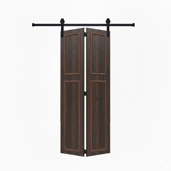 3/4 Inch Thickness 2-Panel Walnut Color Finished Mdf Bi-Fold Door With Barn Door Hardware, 18 Series 48in.x78 in.